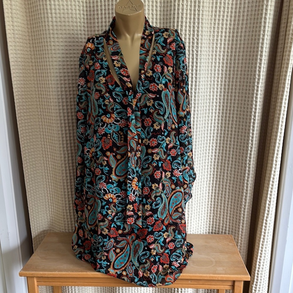 Beige by eci Black Dress with Colorful Patterns